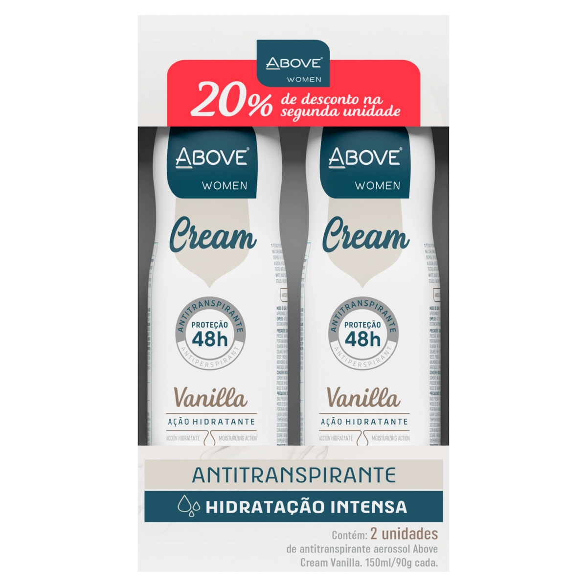 Pack Antitranspirante Aerossol Hidratação Intensa Vanilla Above Women Cream 2 Unidades 150ml Cada Sp