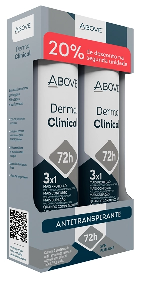 Pack Antitranspirante Aerossol Sem Perfume Above Derma Clinical 2 Unidades 150ml Cada Spray Grátis 2
