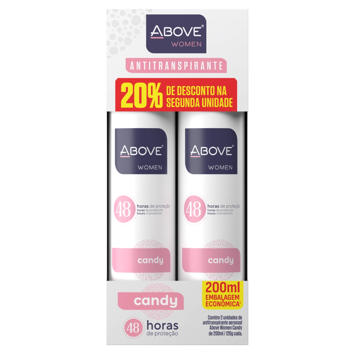 Pack Antitranspirante Aerossol Invisible Candy Above Women 2 Unidades 200ml Cada Spray Grátis 20 De