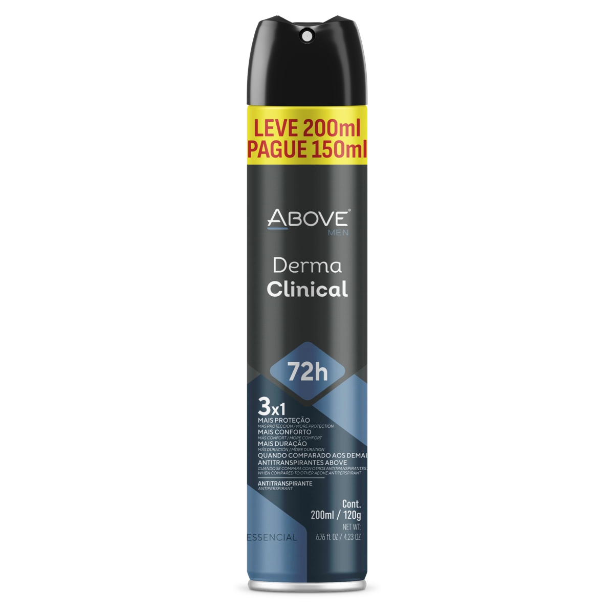 Antitranspirante Aerossol Essencial Above Men Derma Clinical Spray Leve 200ml Pague 150ml