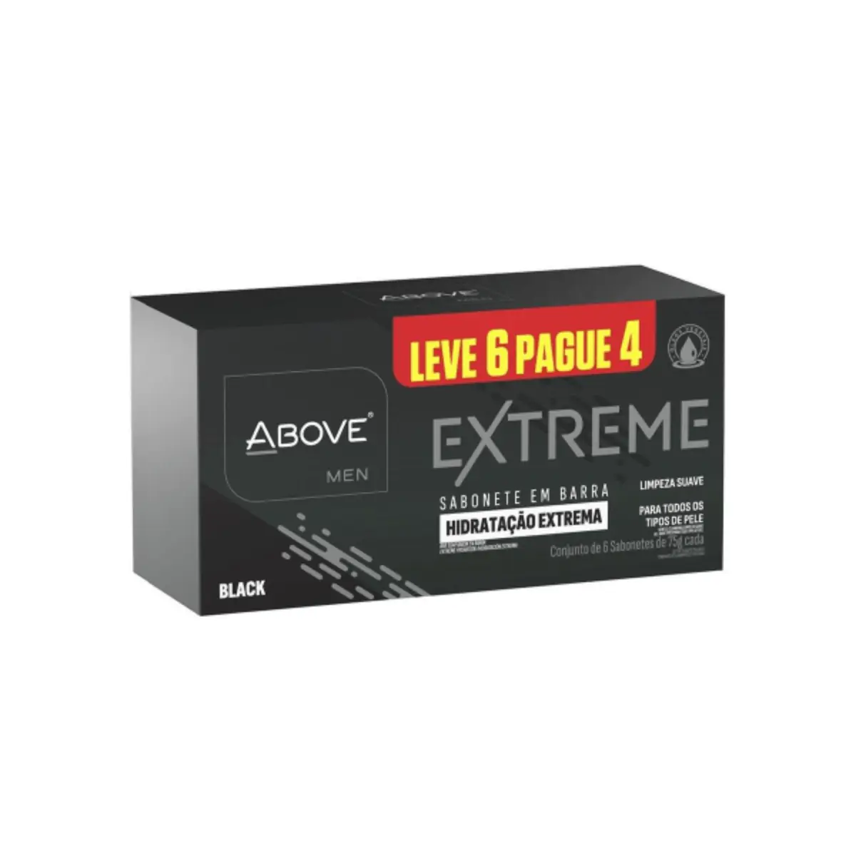 Pack Sabonete Barra Hidratação Extrema Black Above Men Extreme Cartucho 75g Cada Leve 6 Pague 4 Unid