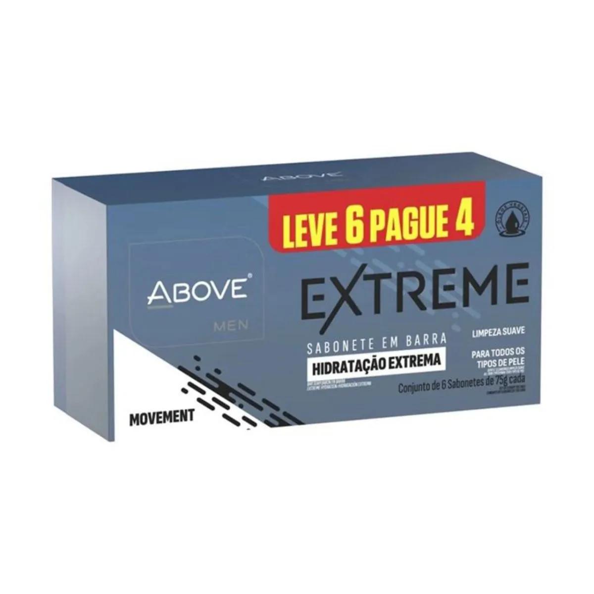 Pack Sabonete Barra Hidratação Extrema Movement Above Men Extreme Cartucho 75g Cada Leve 6 Pague 4 U