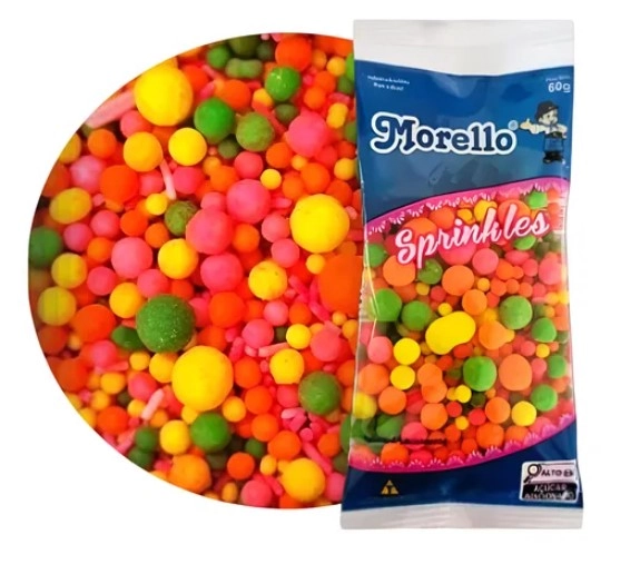 Conf Acucar Sprinkles Neon Misto 60g Doces Morello