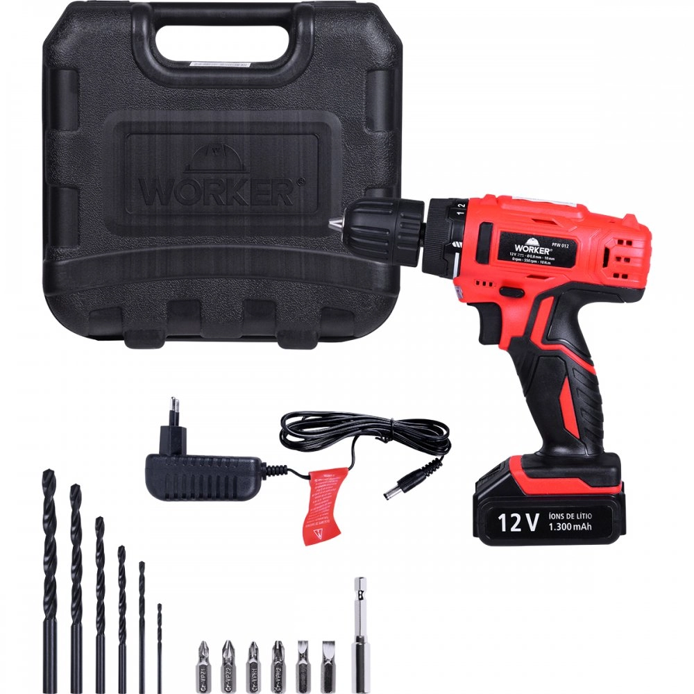 Parafusadeira E Furadeira A Bateria 12v Pfw12 C/ Kit 13pcs Worker
