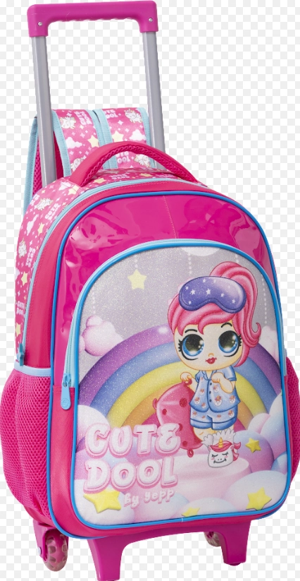 Kit Mochila Infantil Feminina C/ Carrinho Poliester Pvc 16