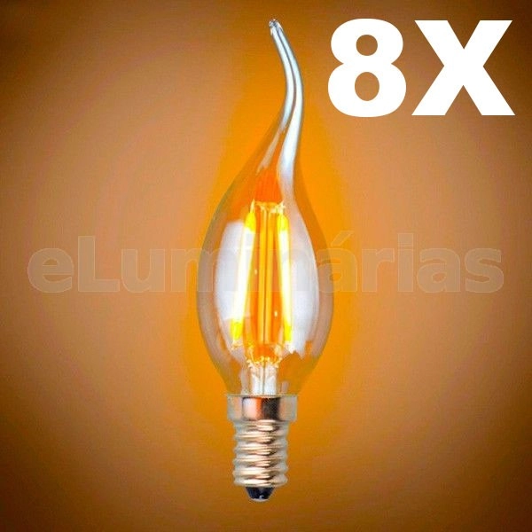 Kit 8x Lâmpadas Led 4w C35l 220v Velavintage Retrô E14 Industrial Design Thomas Edison Filamento Led 2200k Carbono Lm175