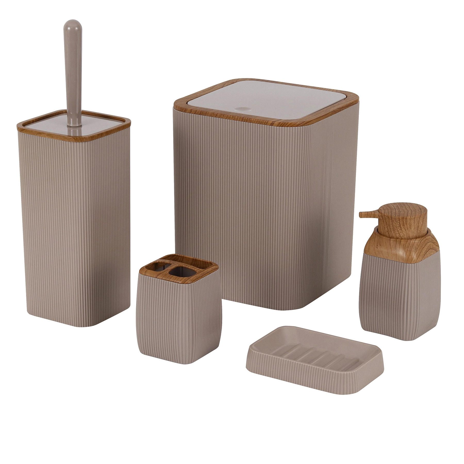 Kit Acessórios de Bancada para Banheiro 5 Peças Plástico Bege Mood Goedert