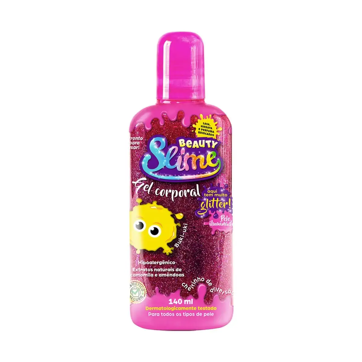 Gel Beauty Slime Corporal Iluminador Glitter Rosa 140ml
