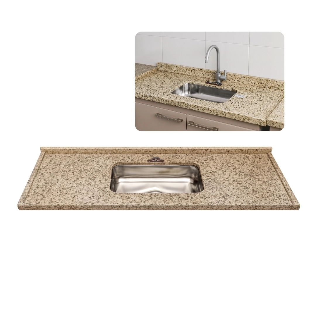 Pia De Cozinha Granito Ornamental 100cm Com Cuba Inox Rasa  Ornamental
