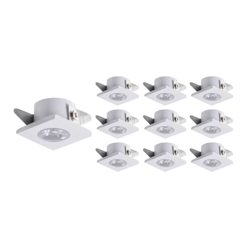 10 Spots De Embutir Para Móvel Mbled Elysa Quadrado Led 1w Bivolt Branco 3000k Luz Amarela