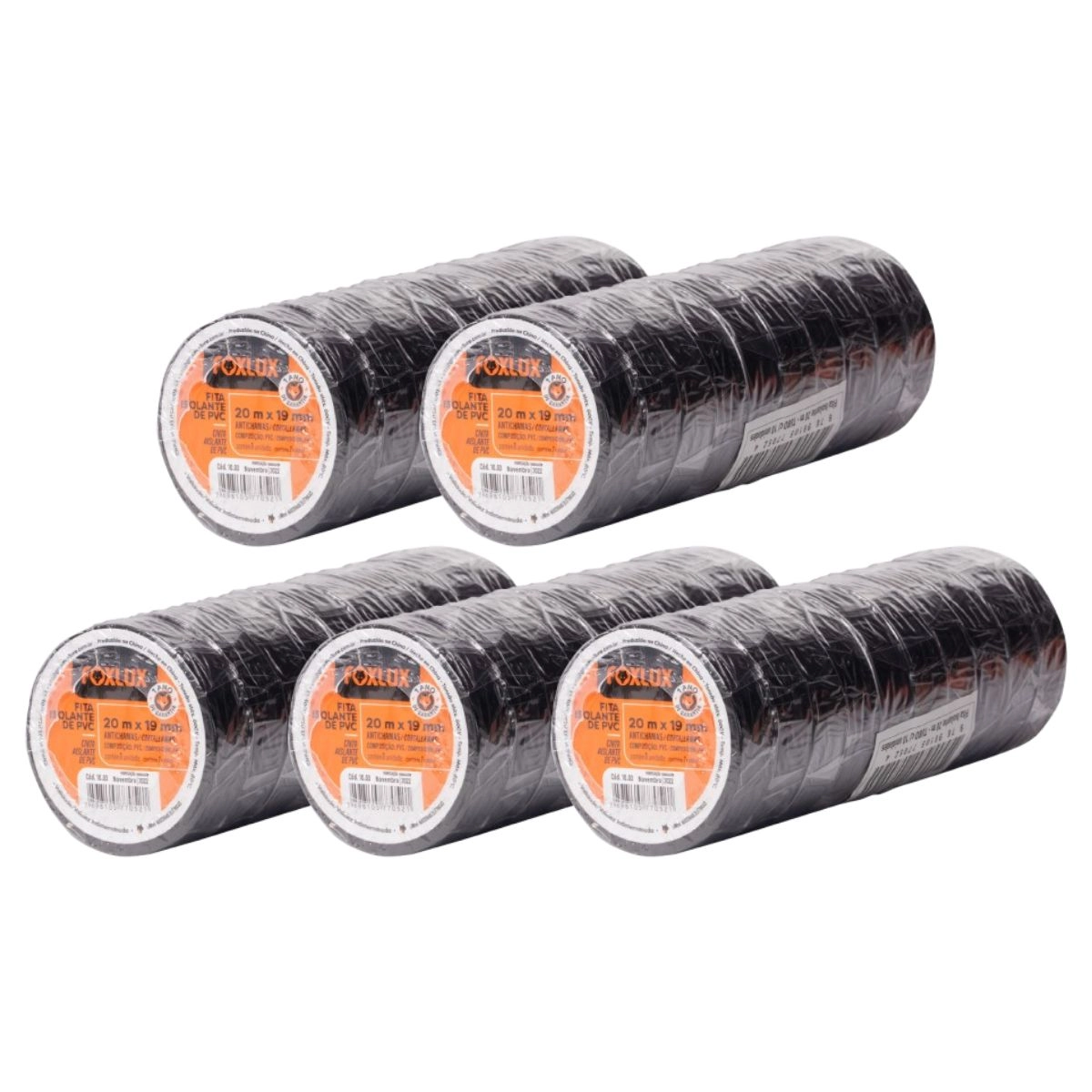 Kit 50 Fita Isolante Foxlux Pvc Antichamas 20mx19mm