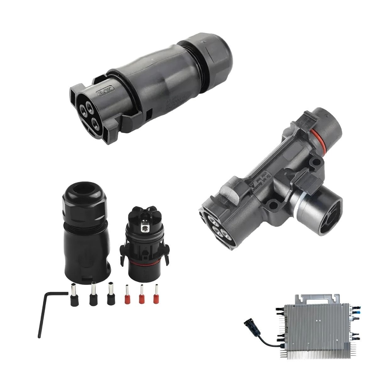 Conectores De Cabo Tronco Para Microinversor Deye Sun-m225g4-eu-q0 Tipo T + Femea + Macho