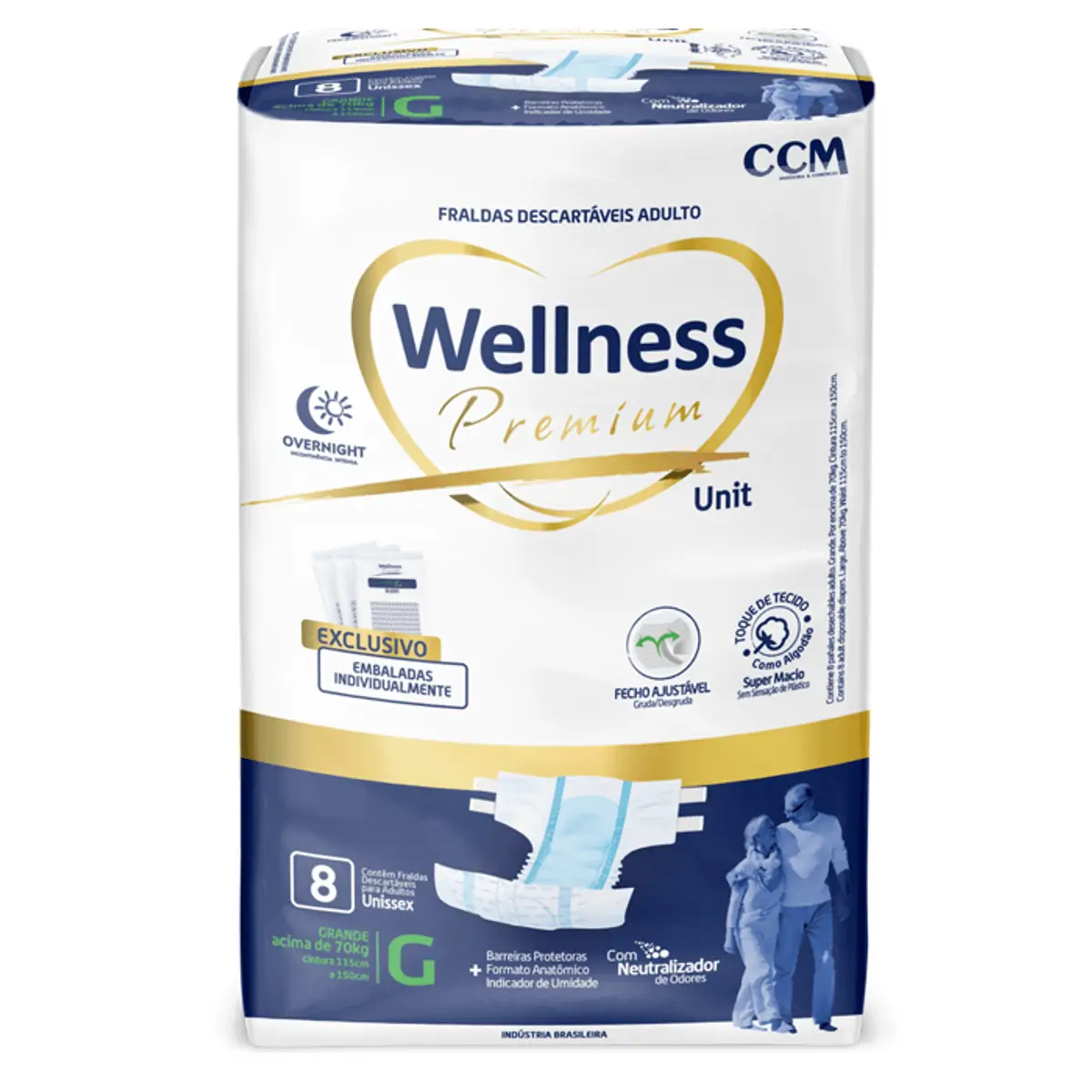Fralda Descartável Adulto Wellness Premium G Pacote 8 Unidades