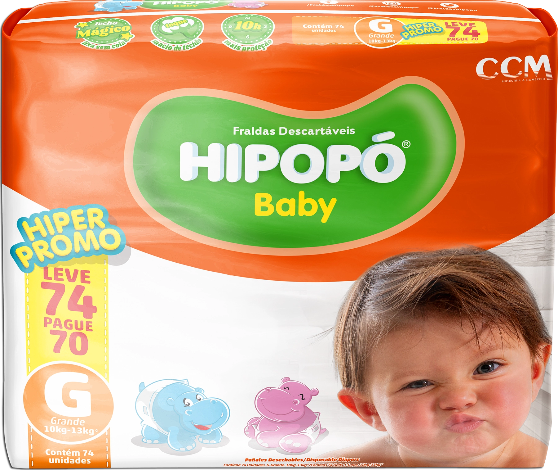 Fralda Hipopo Baby Hiper Promo G 74