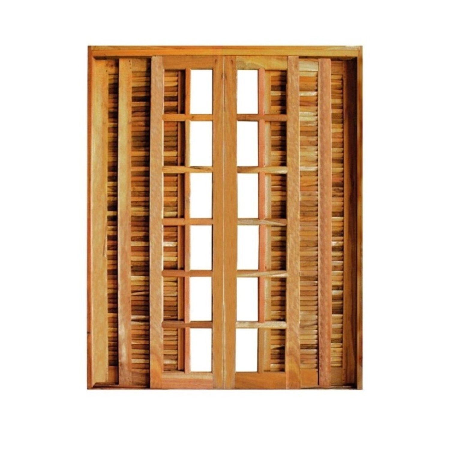 Portal Correr Veneziana 6 Folhas Itauba Reto Com Fechadura 1,40 X 2,10 Rodam Natural