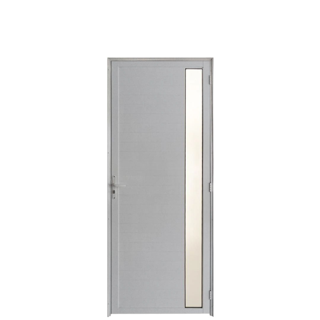 Porta Lambril 0.80 X 2.10 Com Visor E Fechadura Aluminio Branco Lado Direito - Hale