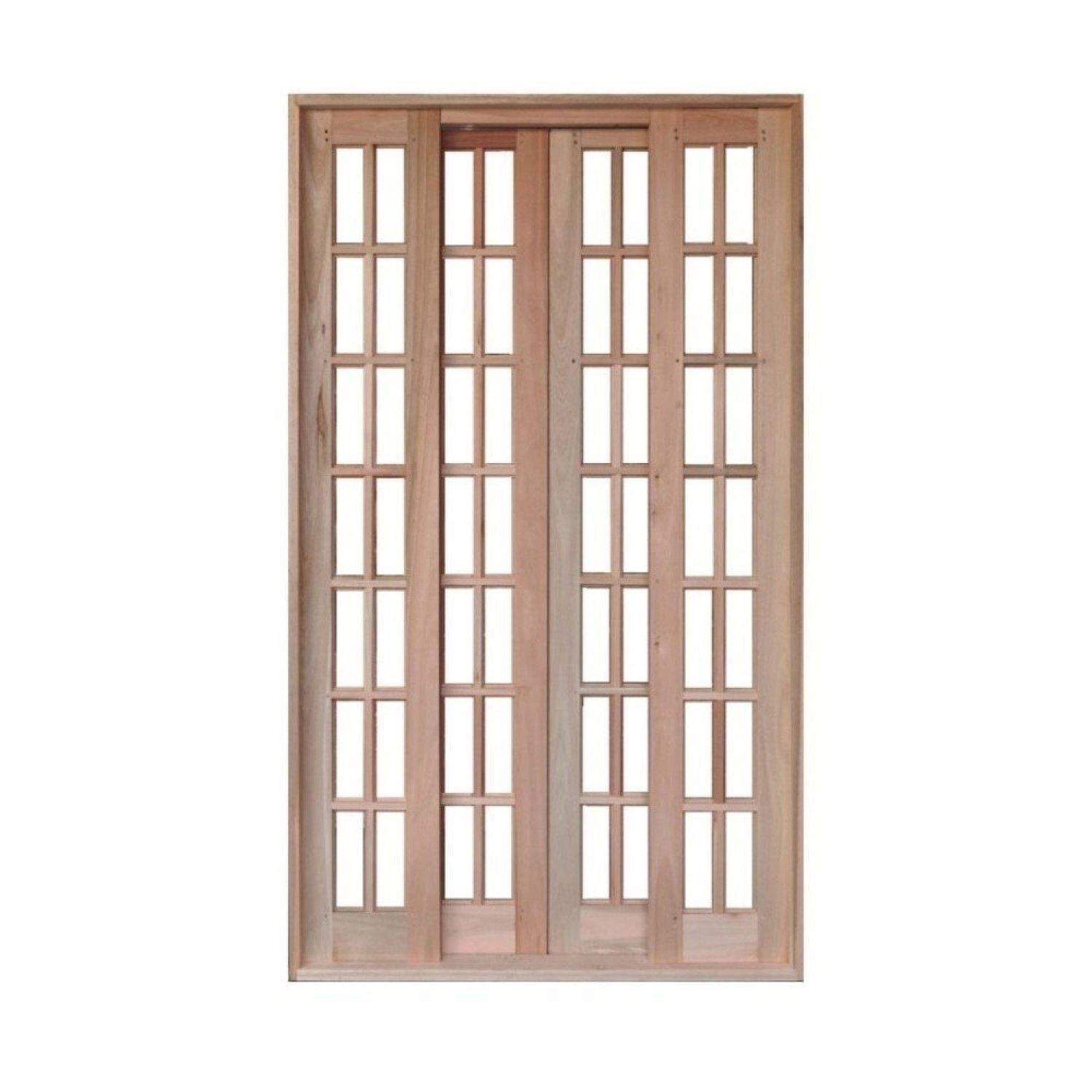 Portal Correr Quadriculado 4 Folhas Mista Reto Com Fechadura 1,20 X 2,10 Rodam Natural