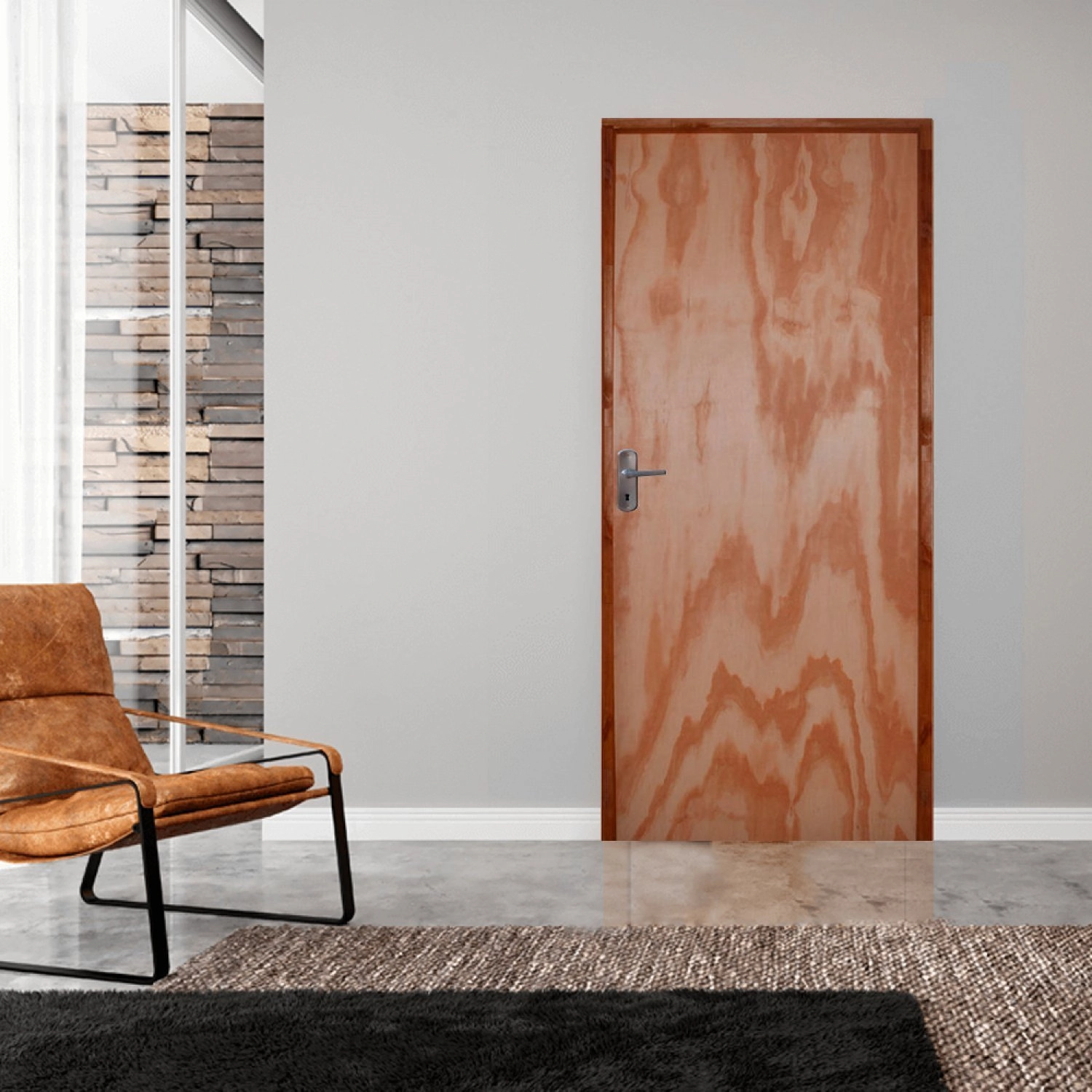 Kit Porta De Madeira 210x60cm Batente 14cm Fechadura Alavanca Rodam Abertura Direita Mescla