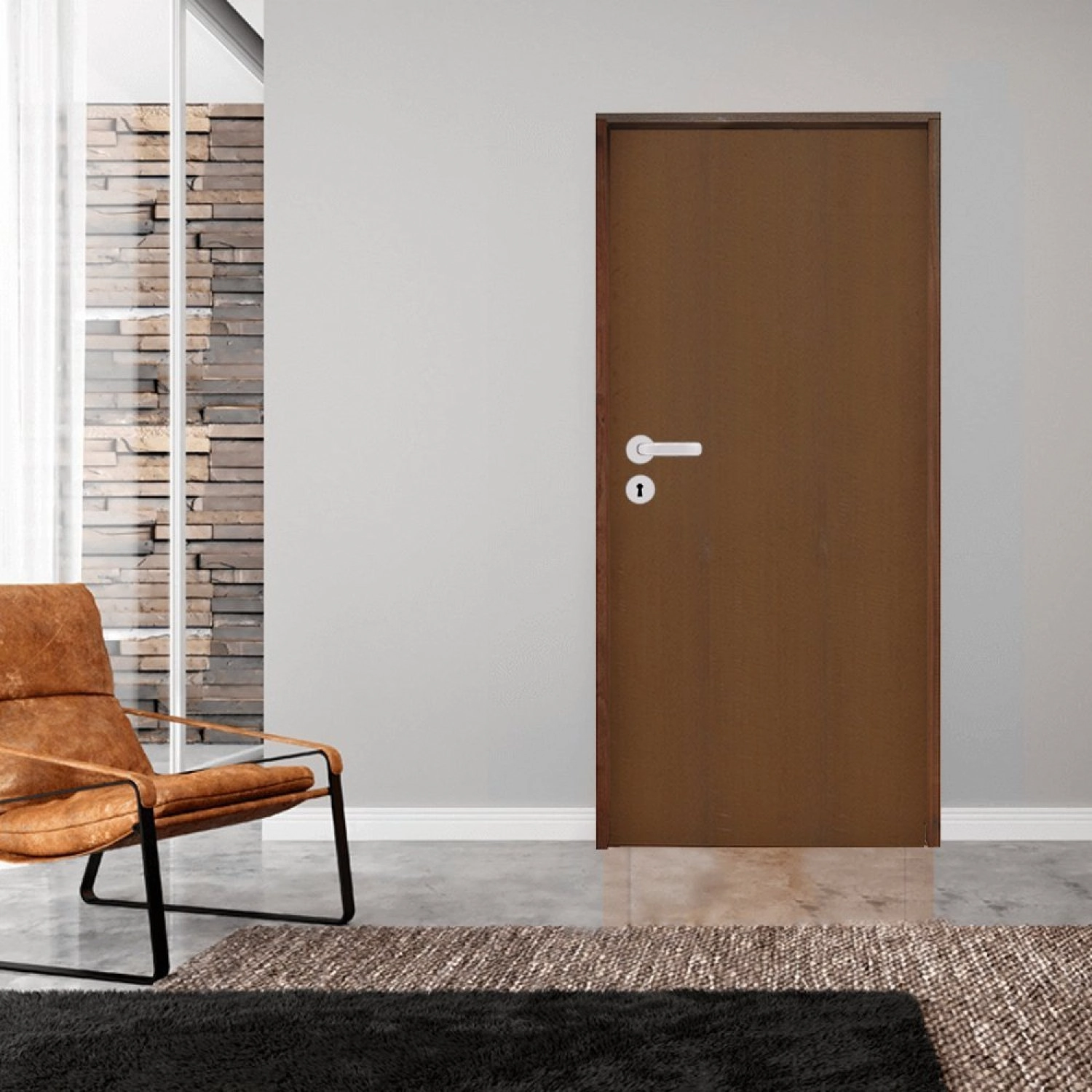 Kit Porta De Madeira 210x62cm Batente 11cm Fechadura Stilo Rodam Abertura Esquerda Imbuia