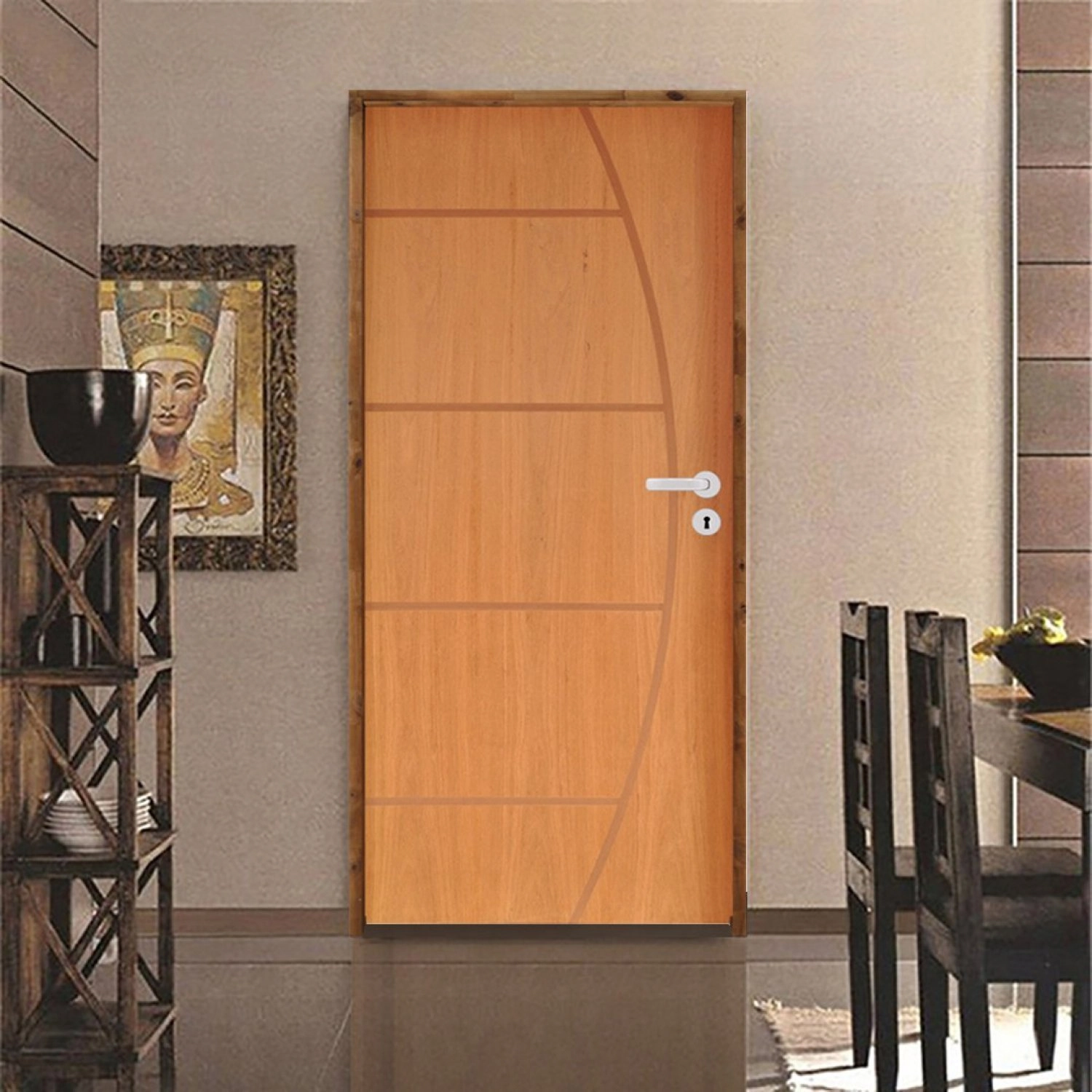 Kit Porta De Madeira 210x62cm Batente 11cm Fechadura Rolete Belissima 6 Rodam Abertura Esquerda Imbuia
