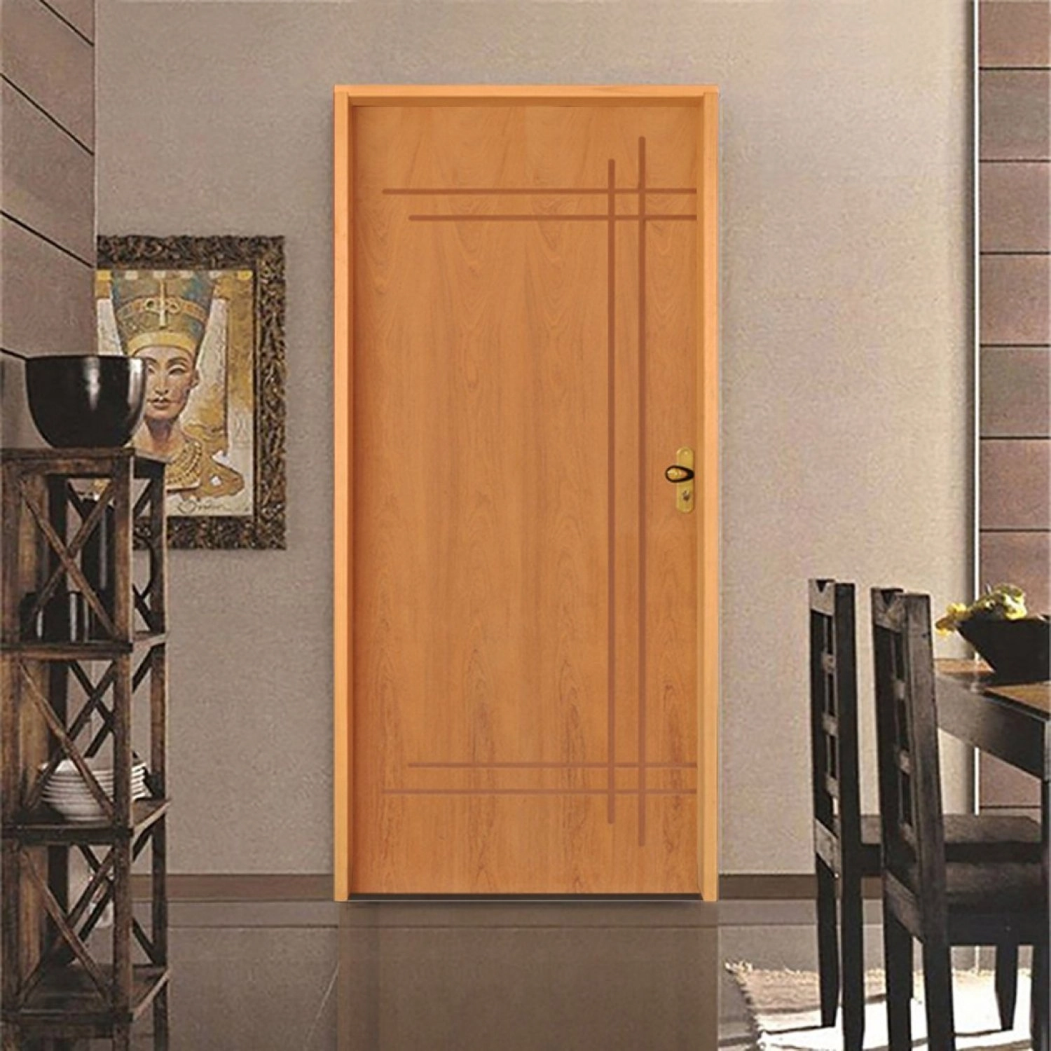 Kit Porta De Madeira 210x82cm Batente 14cm Fechadura Golf Belissima 9 Rodam Imbuia