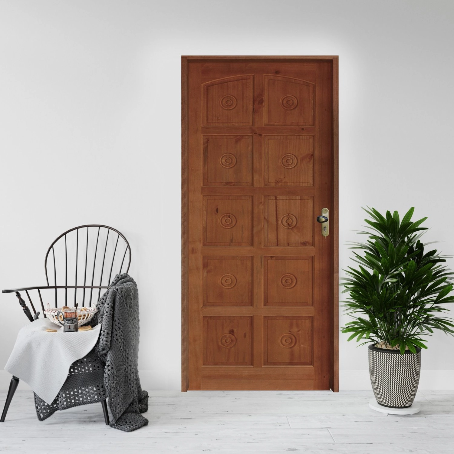 Kit Porta De Madeira 210x82cm Batente 14cm Fechadura Golf Rodam Abertura Direita Imbuia