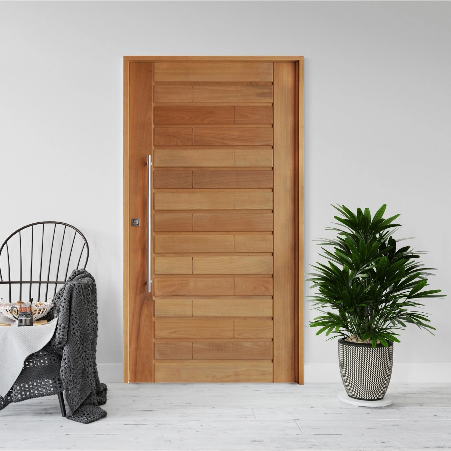 Kit Porta De Madeira 210x110cm Batente 14cm Fechadura 803 Rolete Roma Hale Esquadrias Cedro