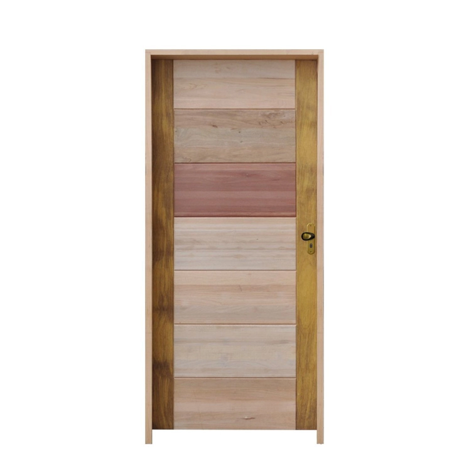 Kit Porta De Madeira Bbb 210x82cm Batente 14cm Fechadura Golf Rodam Abertura Esquerda Padrão Cedrinho
