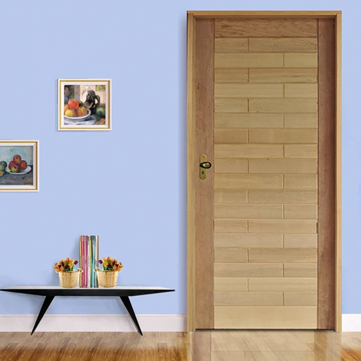 Kit Porta De Madeira 210x92cm Batente 14cm Fechadura Externa Golf Rodam Abertura Direita Padrão Cedrinho