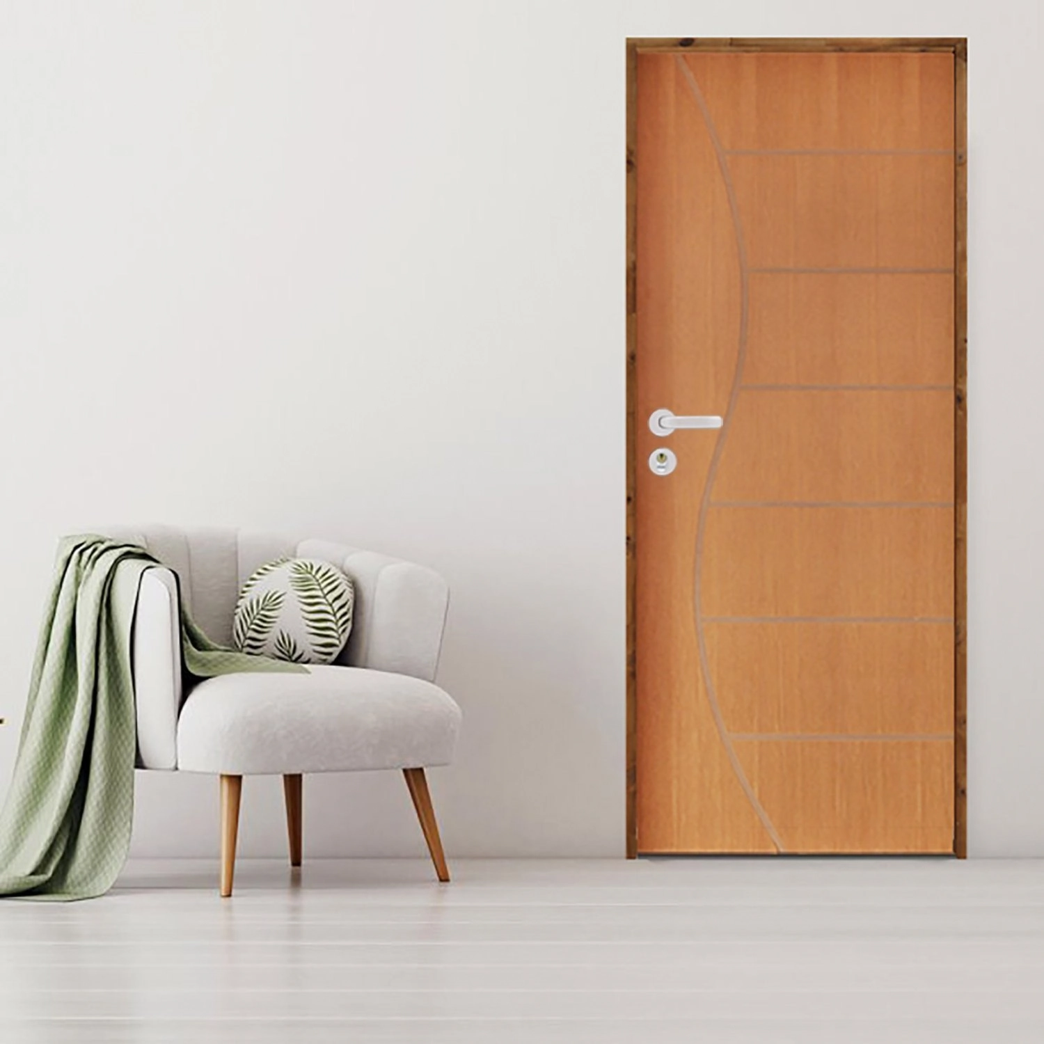 Kit Porta De Madeira 210x62cm Batente 14cm Fechadura Stilo Belissima 12 Rodam Abertura Direita Imbuia