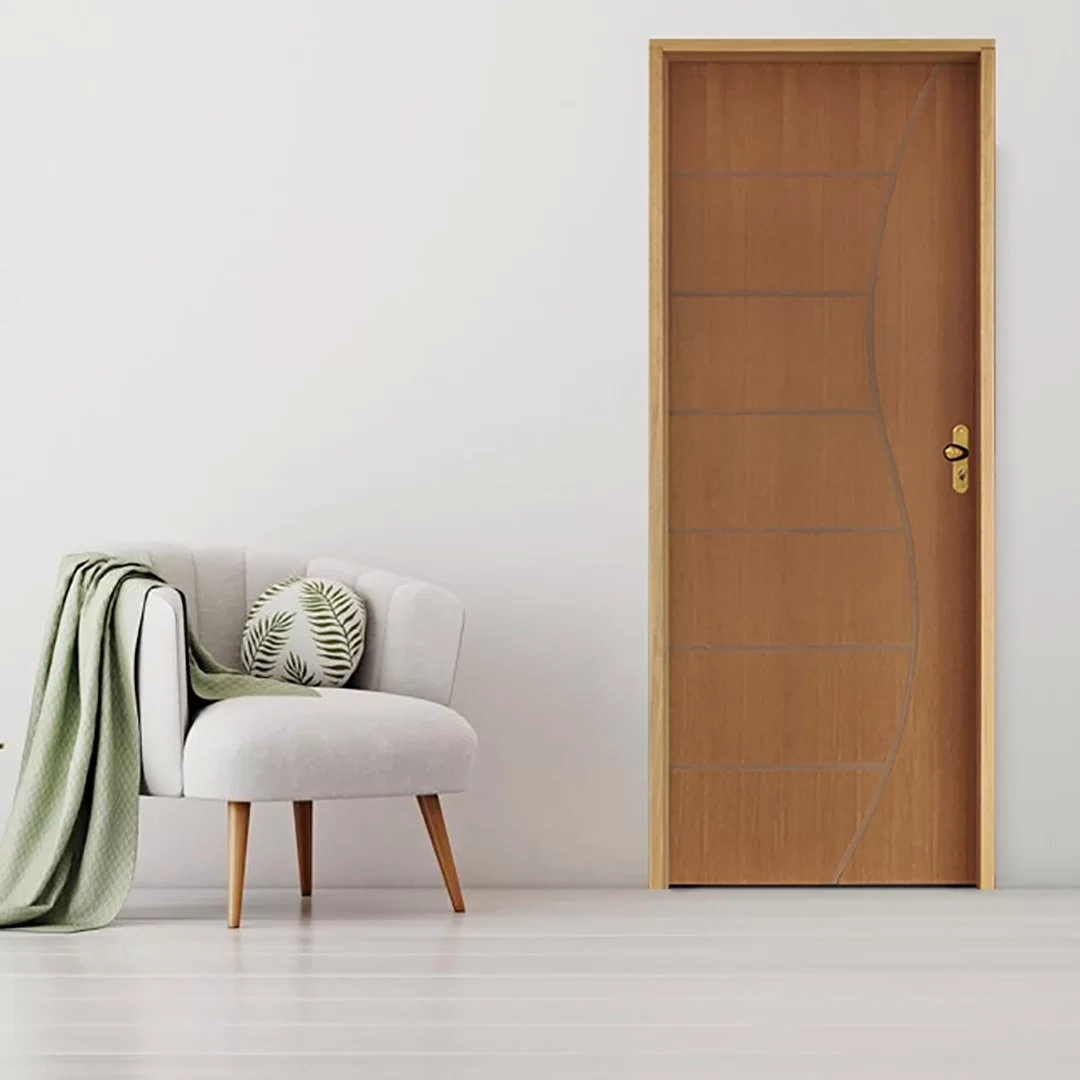 Kit Porta De Madeira 210x62cm Batente 14cm Fechadura Stilo Belissima 12 Rodam Abertura Esquerda Imbuia