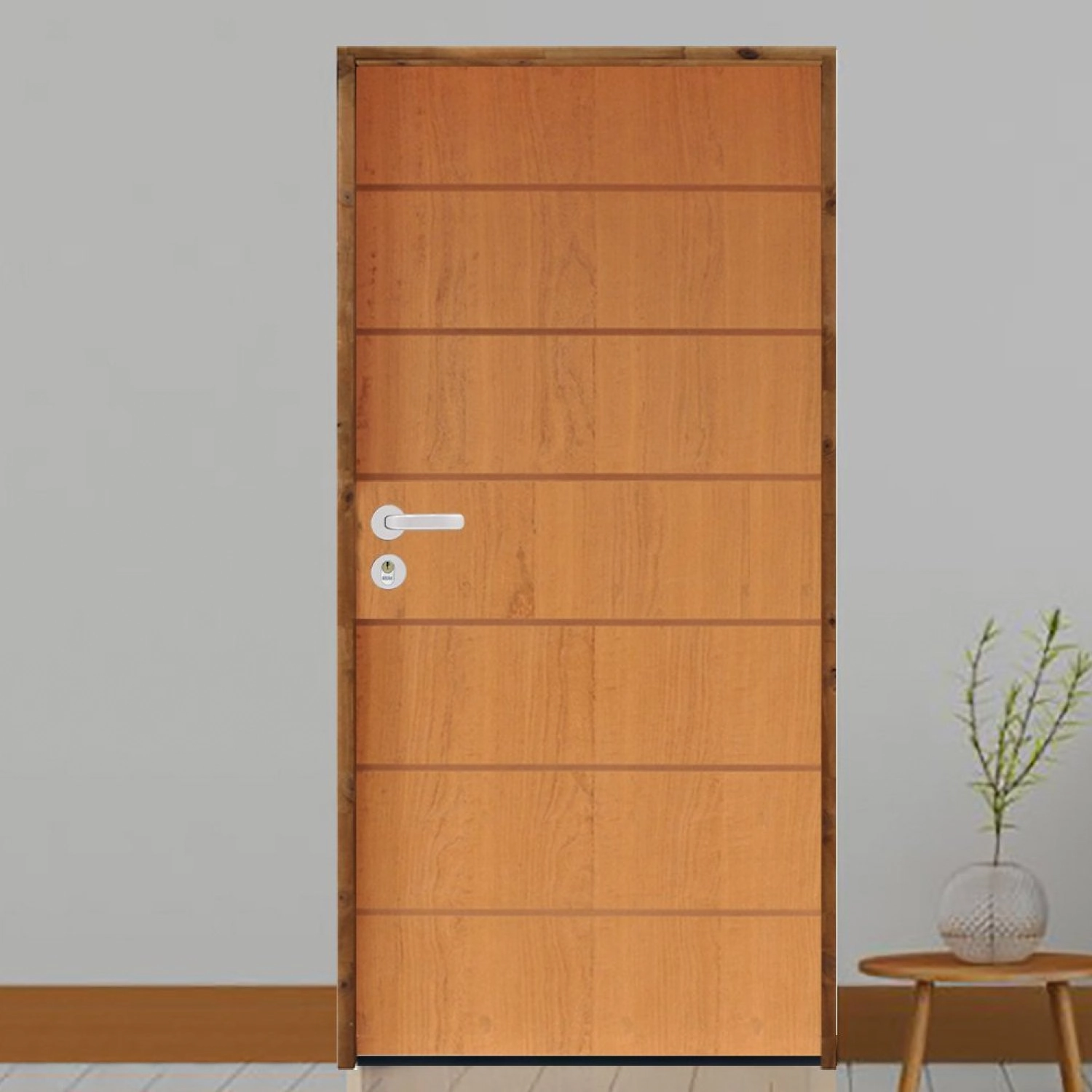 Kit Porta De Madeira 210x62cm Batente 9cm Fechadura Stilo Belissima 2 Rodam Abertura Esquerda Imbuia