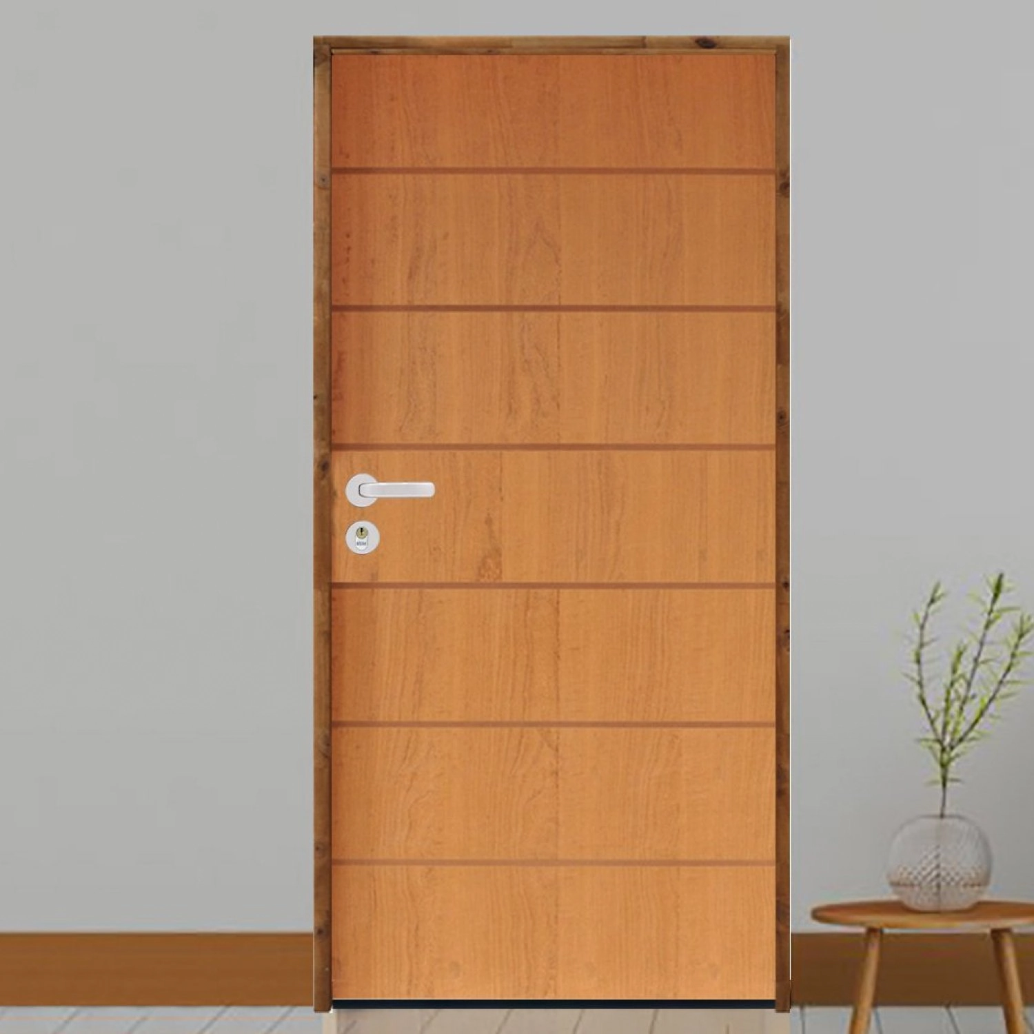 Kit Porta De Madeira 210x62cm Batente 11cm Fechadura Stilo Belissima 2 Rodam Abertura Direita Imbuia