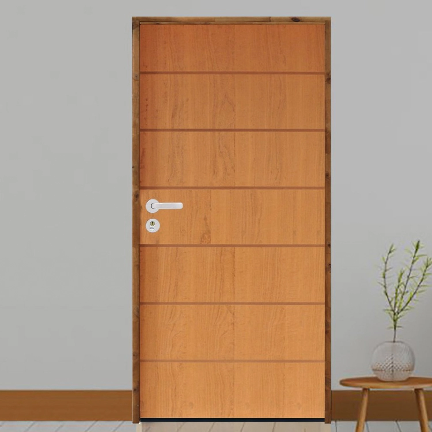 Kit Porta De Madeira 210x62cm Batente 11cm Fechadura Stilo Belissima 2 Rodam Abertura Esquerda Imbuia