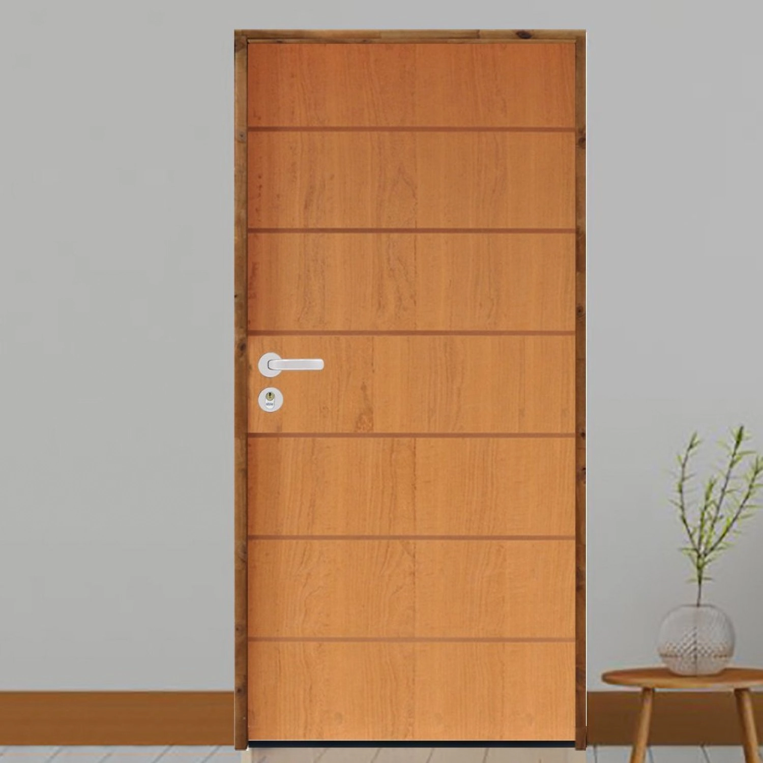 Kit Porta De Madeira 210x62cm Batente 14cm Fechadura Stilo Belissima 2 Rodam Abertura Direita Imbuia