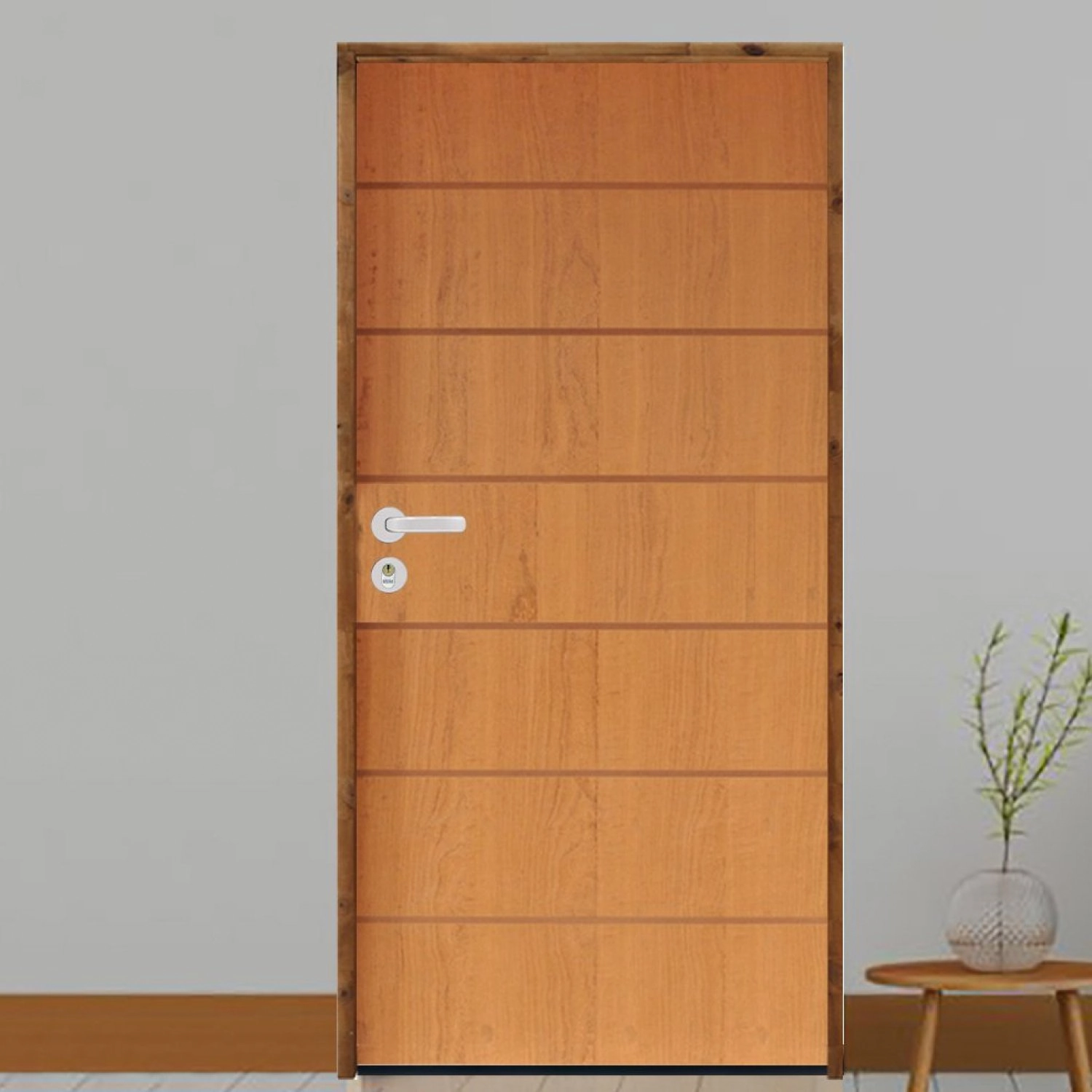 Kit Porta De Madeira 210x62cm Batente 14cm Fechadura Stilo Belissima 2 Rodam Abertura Esquerda Imbuia