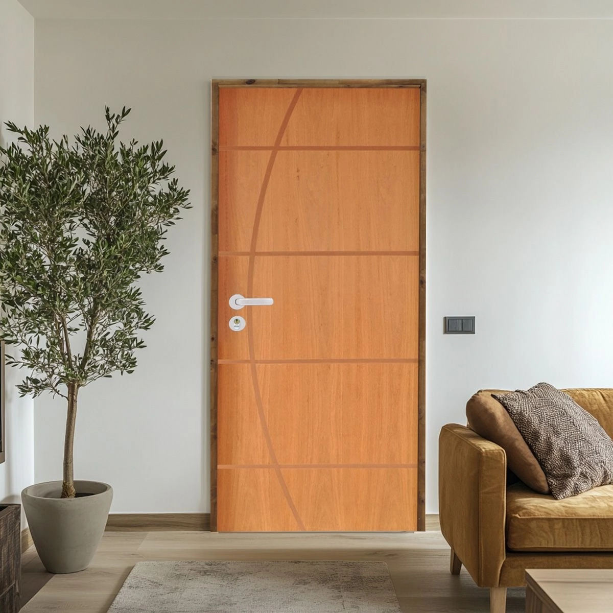 Kit Porta De Madeira 210x62cm Batente 9cm Fechadura Stilo Belissima 5 Rodam Abertura Direita Imbuia