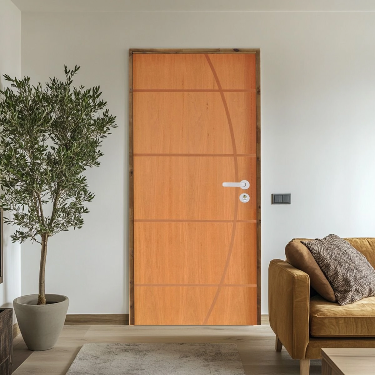 Kit Porta De Madeira 210x62cm Batente 14cm Fechadura Stilo Belissima 5 Rodam Abertura Esquerda Imbuia