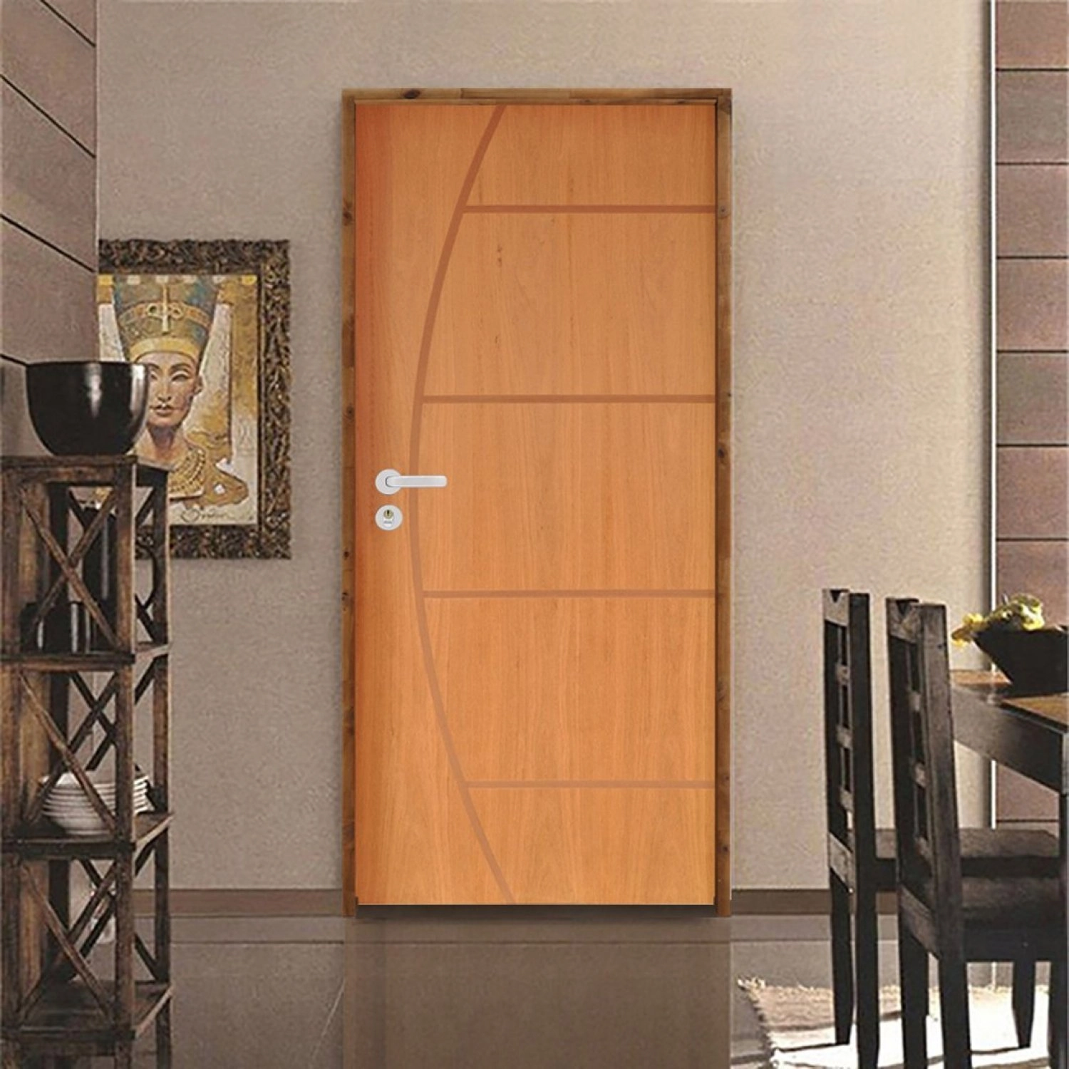 Kit Porta De Madeira 210x62cm Batente 9cm Fechadura Stilo Belissima 6 Rodam Abertura Direita Imbuia