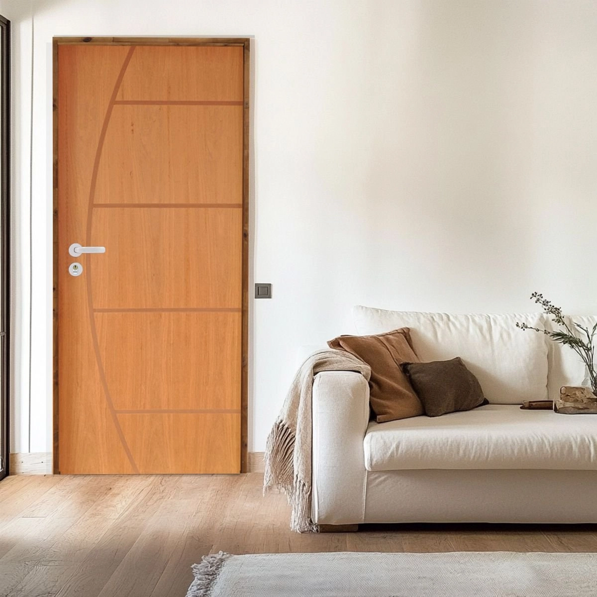Kit Porta De Madeira 210x62cm Batente 14cm Fechadura Stilo Belissima 6 Rodam Abertura Direita Imbuia