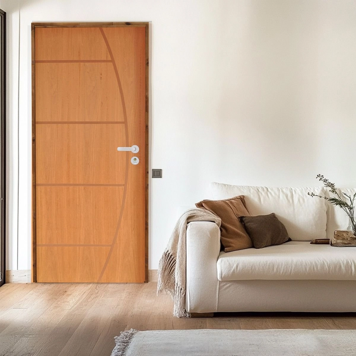 Kit Porta De Madeira 210x62cm Batente 14cm Fechadura Stilo Belissima 6 Rodam Abertura Esquerda Imbuia