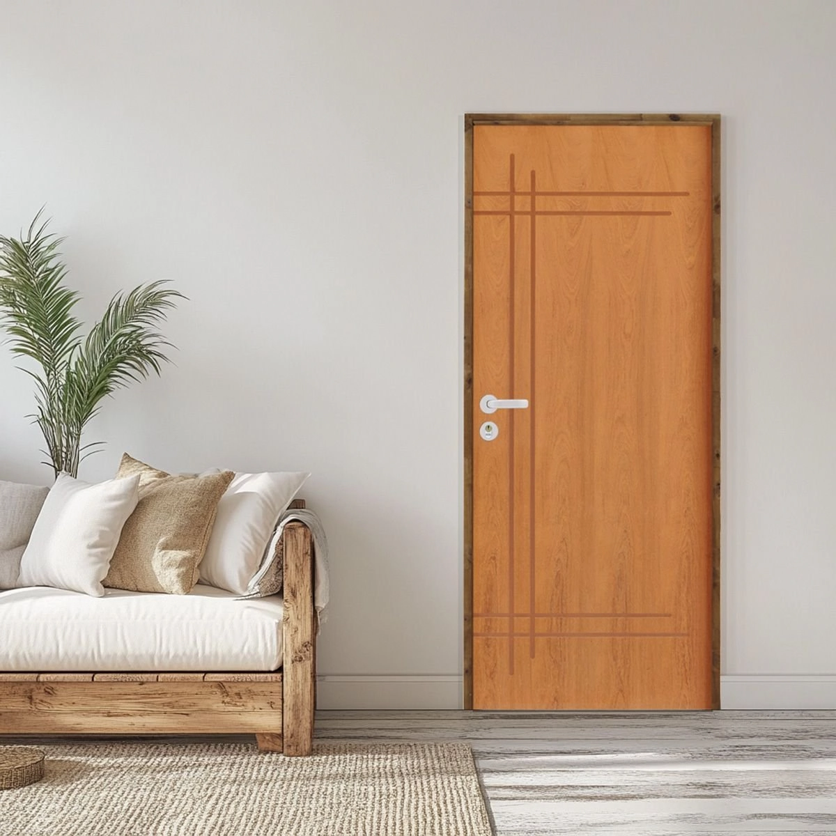 Kit Porta De Madeira 210x62cm Batente 14cm Fechadura Stilo Belissima 9 Rodam Abertura Direita Imbuia