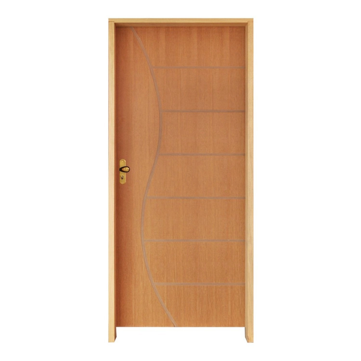 Kit Porta De Madeira 210x62cm Batente 14cm Fechadura Golf Belissima 12 Rodam Abertura Direita Imbuia