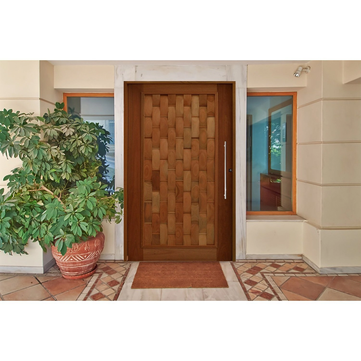 Kit Porta De Madeira Pivotante 210x120cm Batente 14cm Fechadura 803 Rolete Externa Hale Esquadrias Eucalipto