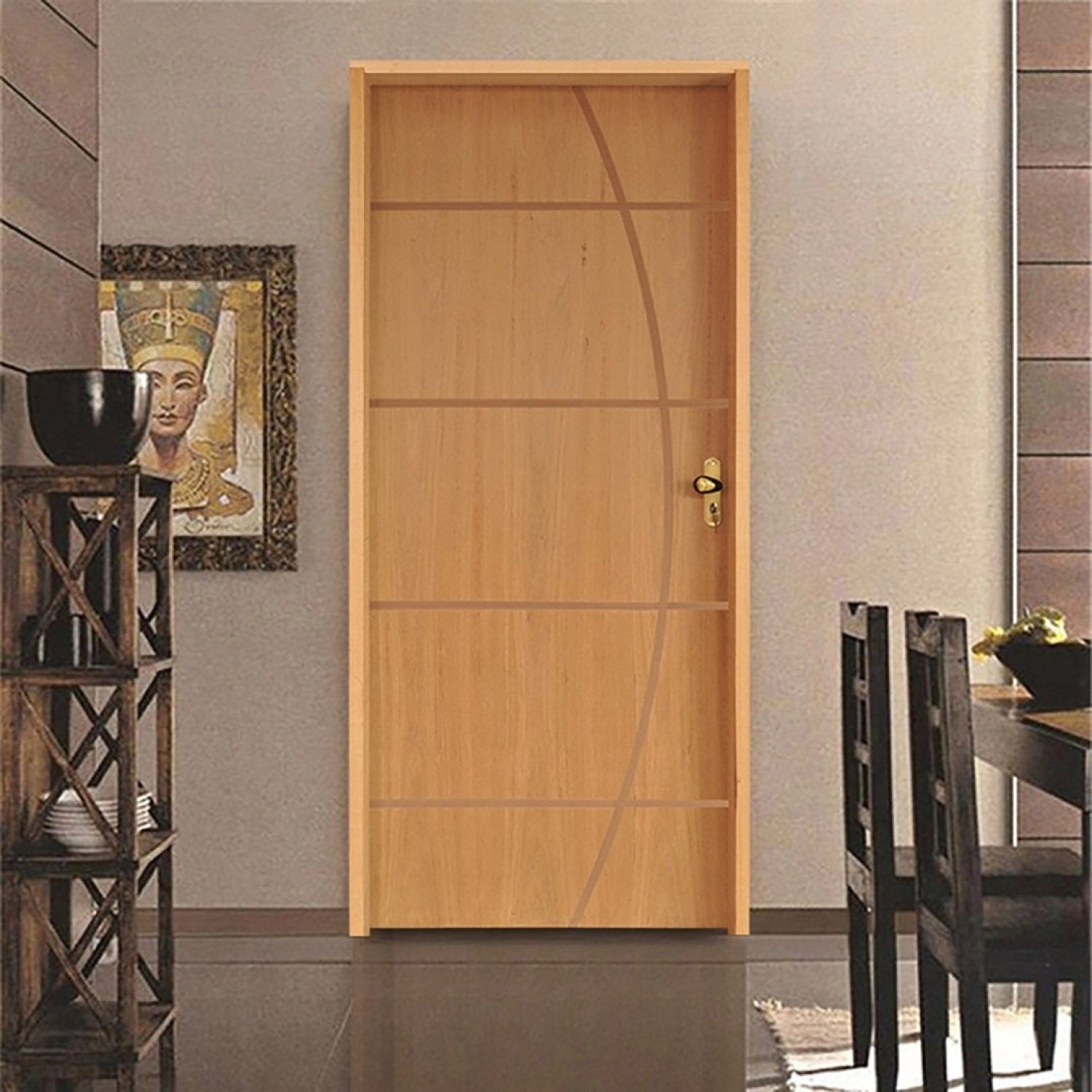 Kit Porta De Madeira 210x62cm Batente 11cm Fechadura Golf Belissima 5 Rodam Abertura Direita Imbuia