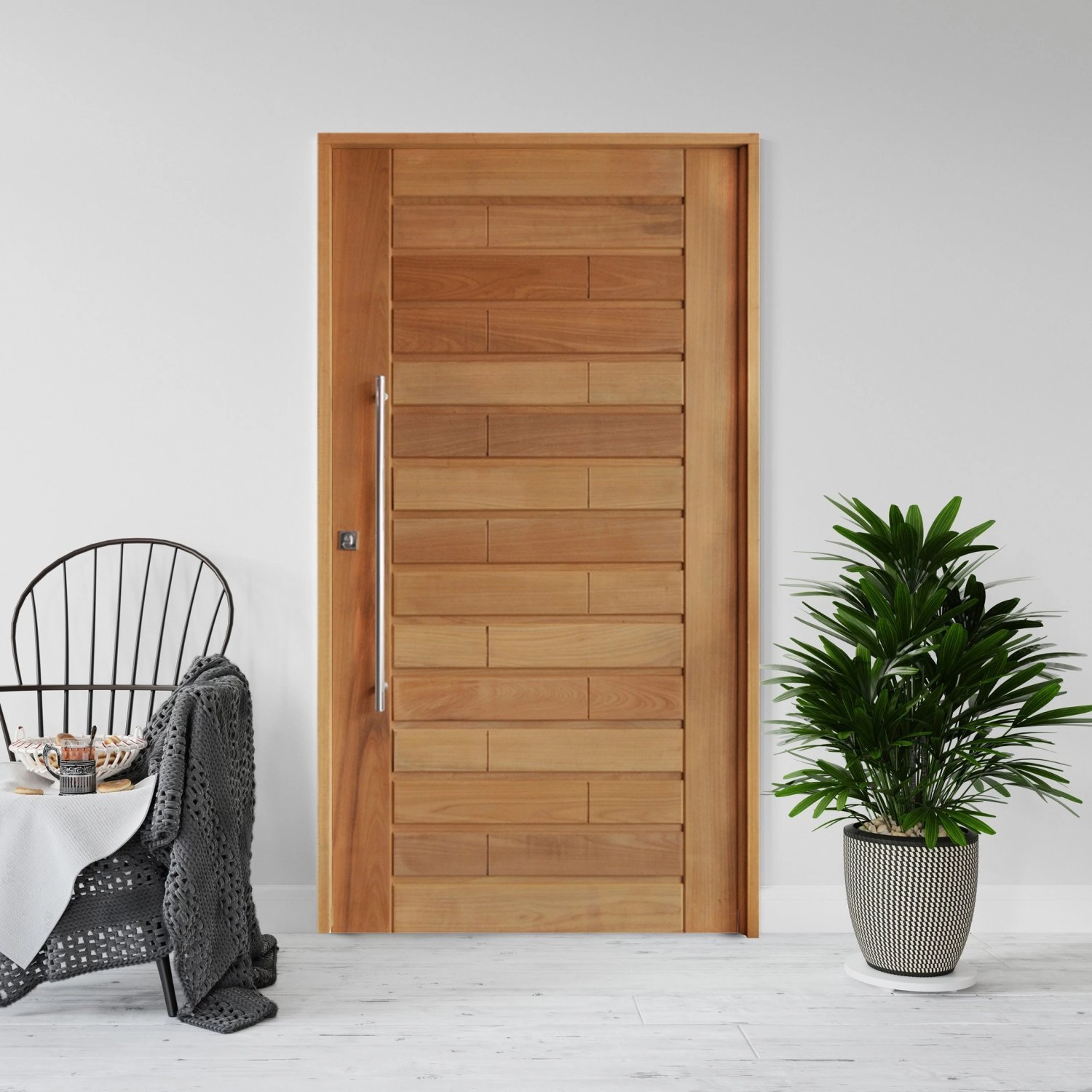 Kit Porta De Madeira 210x102cm Batente 14cm Fechadura 803 Rolete Roma Hale Esquadrias Cedro