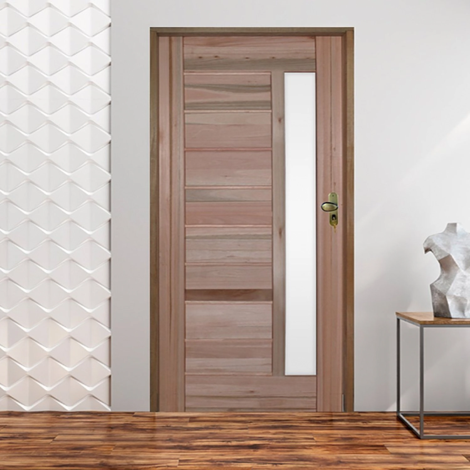 Ki Porta De Madeira Bbb Com Visor 210x72cm Batente 11cm Fecharura Golf Rodam Abertura Direita Padrão Cedrinho