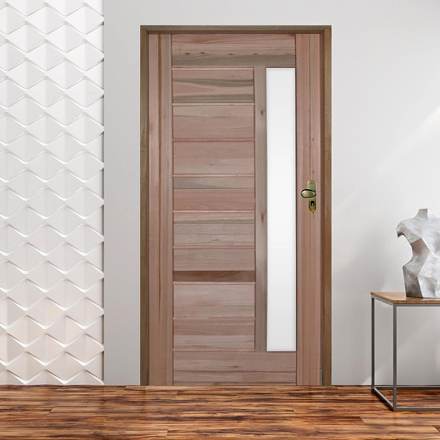 Ki Porta De Madeira Bbb Com Visor 210x82cm Batente 11cm Fecharura Golf Rodam Abertura Direita Padrão Cedrinho