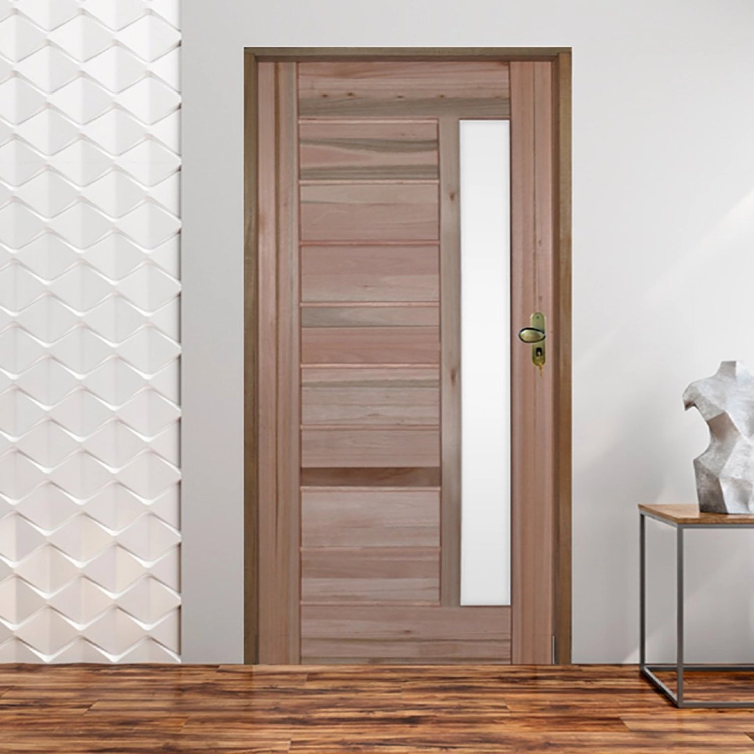Ki Porta De Madeira Bbb Com Visor 210x82cm Batente 11cm Fecharura Golf Rodam Abertura Esquerda Padrão Cedrinho