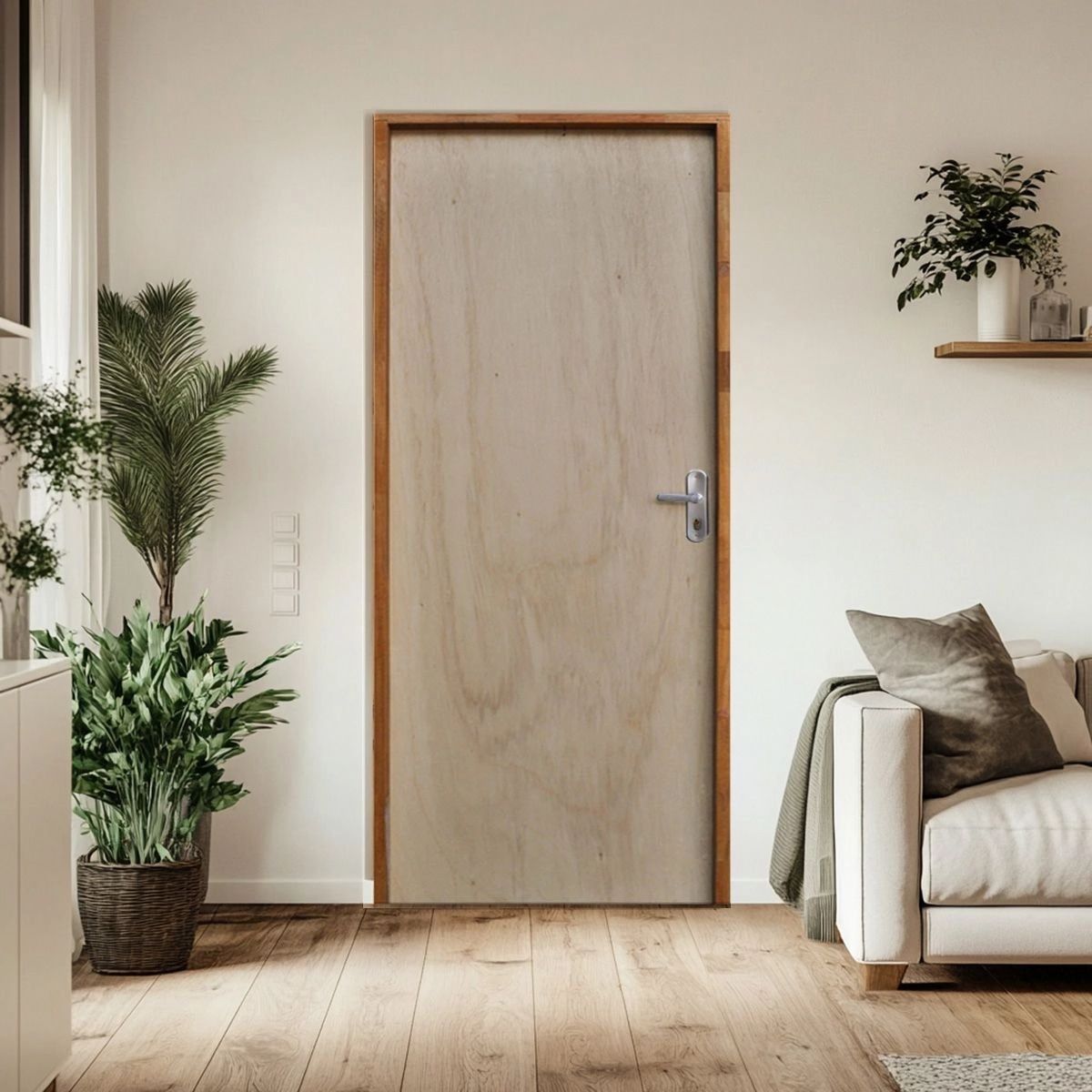 Kit Porta De Madeira 210x60cm Batente 14cm Fechadura Alavanca Rodam Abertura Esquerda Mescla